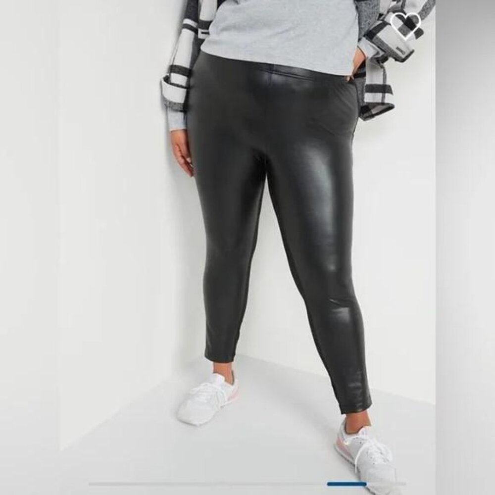NWT Old Navy High-Waisted Faux-Leather Front-Panel Leggings - Picture 7 of 8